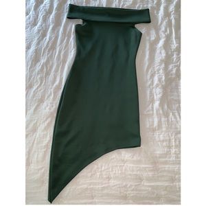 Olive Green Asymmetrical Off the Shoulder Dress